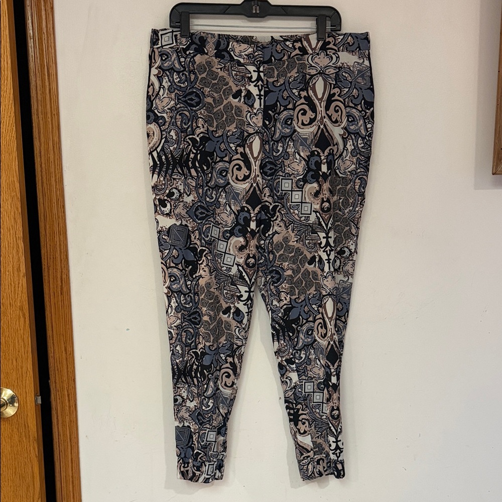 Monroe & Main Joggers Lightweight Print Cream Tan Brown Blue-Gray Black Pant 16W